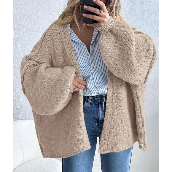 Womens Oversized Cardigan Sweaters 2026 Fall Long Lantern Sleeve Knit Open Front - Picture 6 of 8